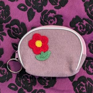 2/$10 New Small Purple Floral Embroidered Coin Purse Bag